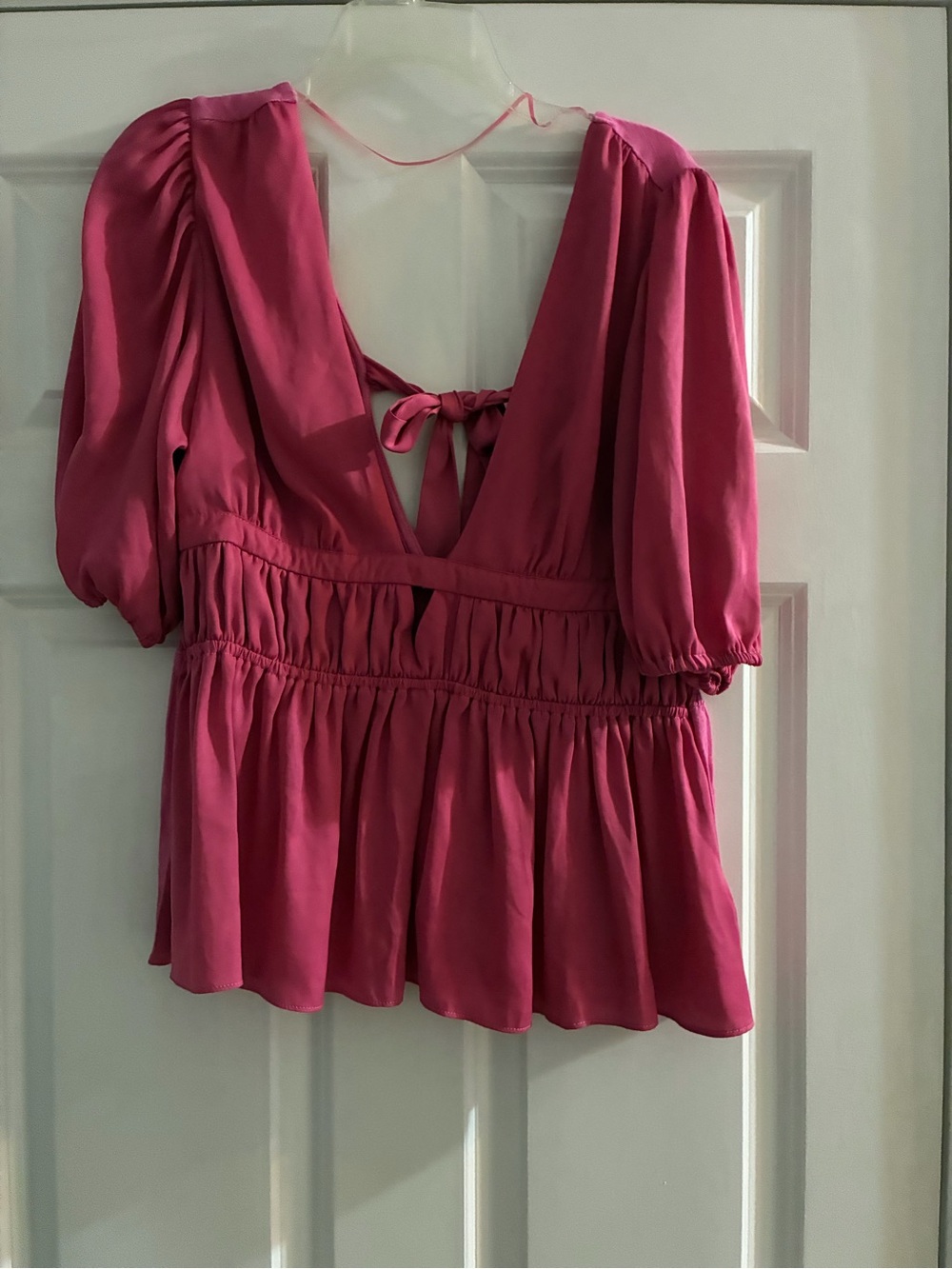 Dolan Hot Pink V-Neck Tie-Back Peplum Crop Top